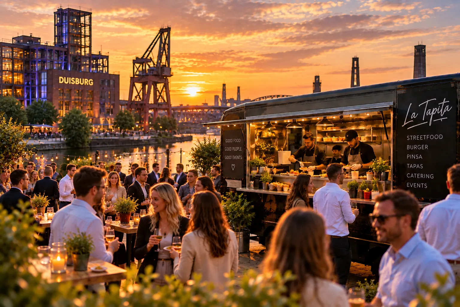 Illustration: La Tapita Foodtruck bei einem Abendevent am Duisburger Innenhafen