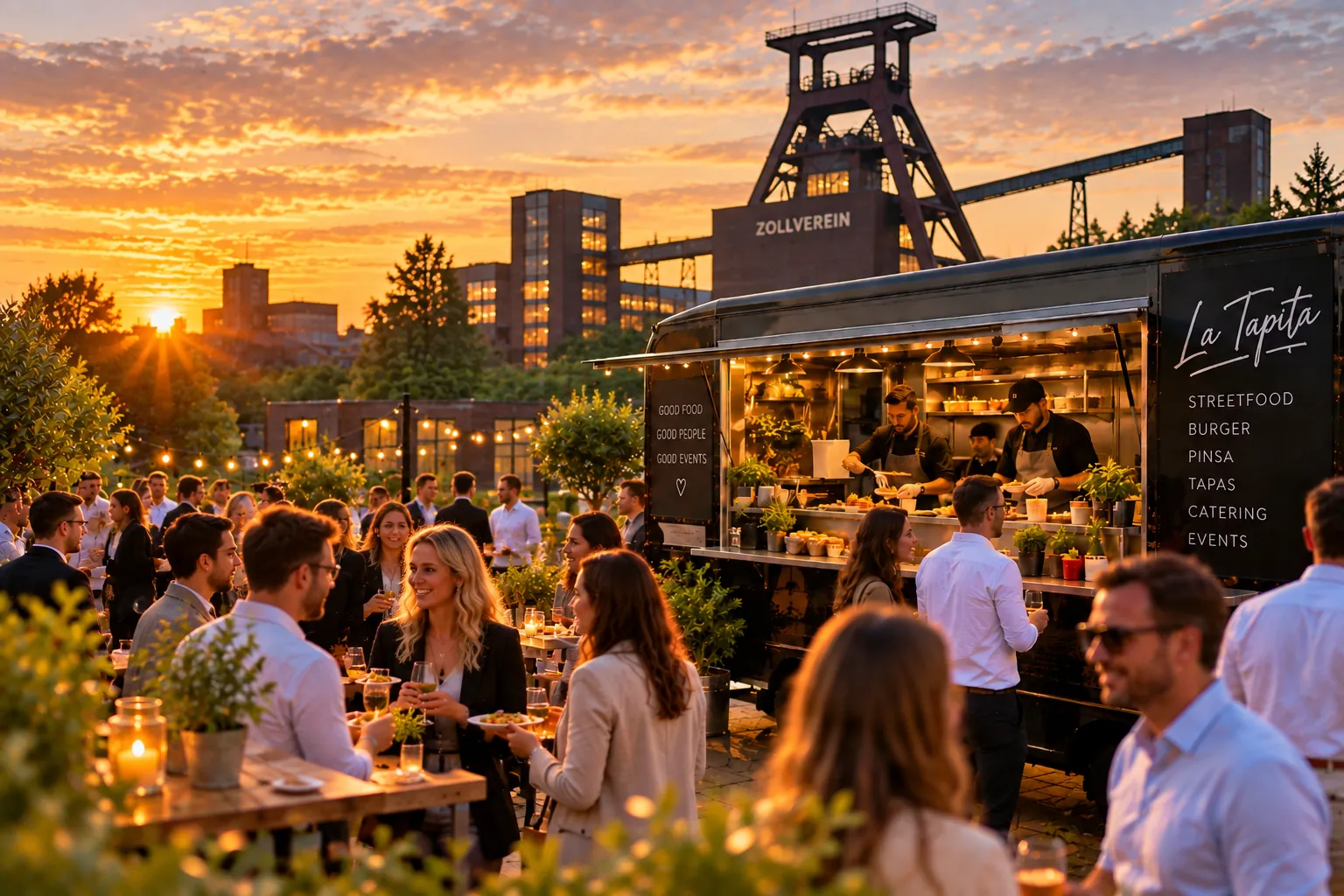 Illustration: La Tapita Foodtruck bei einem Abendevent vor der Zeche Zollverein in Essen