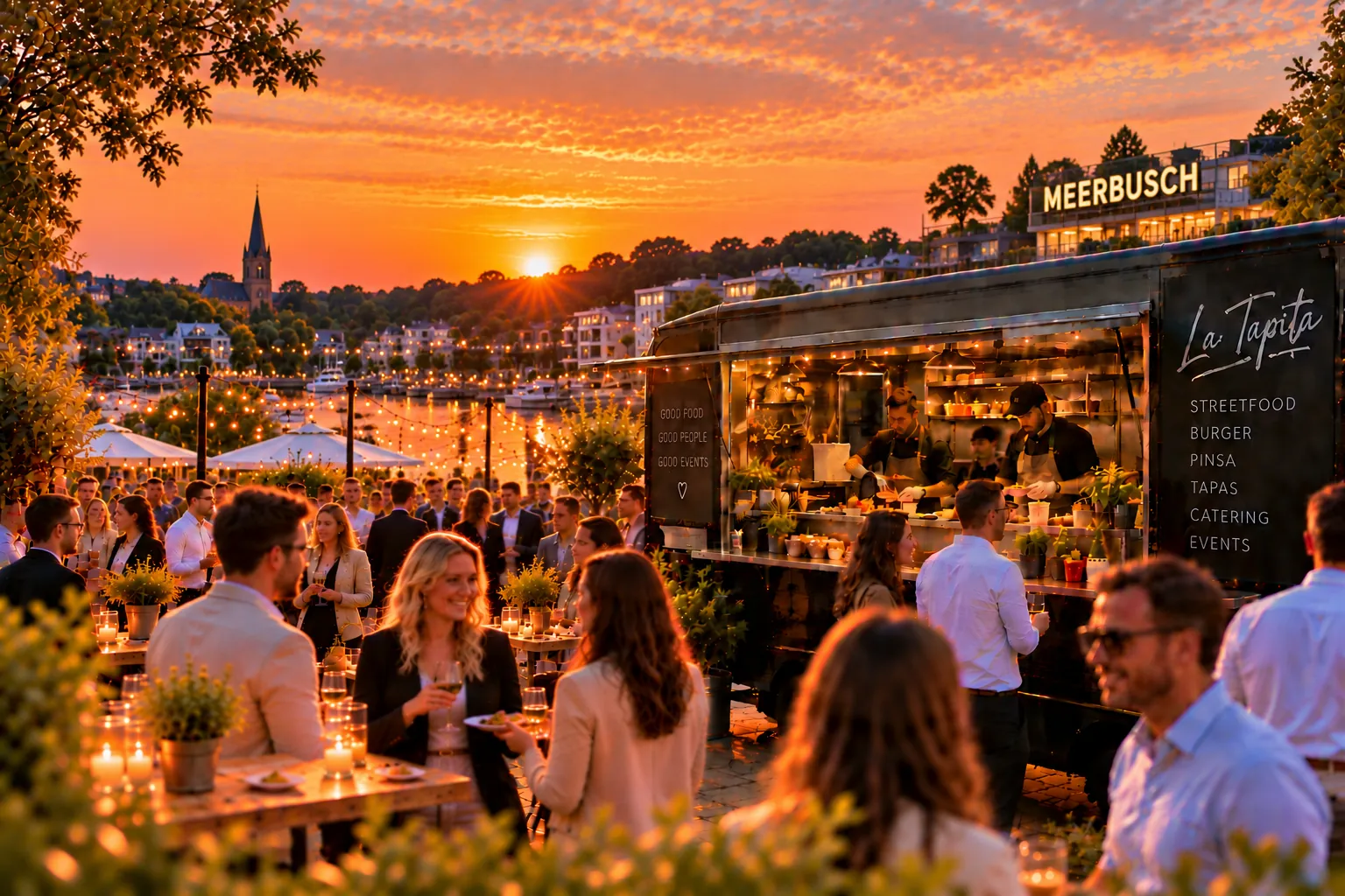 Illustration: La Tapita Foodtruck bei einem Abendevent am Rheinufer in Meerbusch