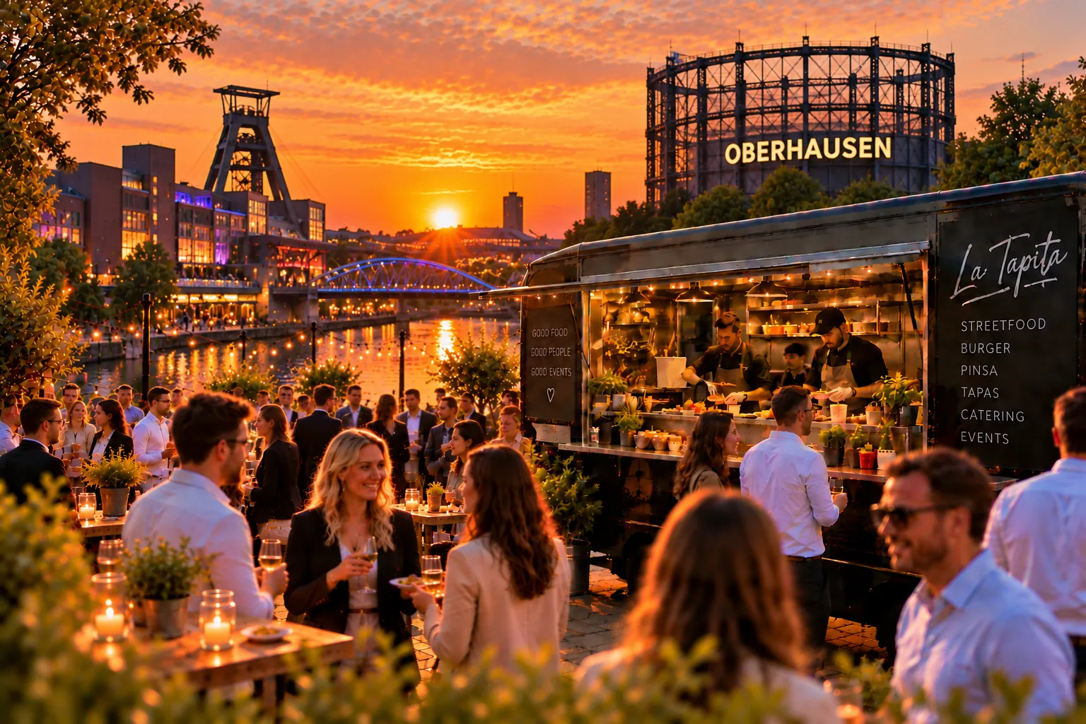 Illustration: La Tapita Foodtruck bei einem Abendevent vor dem Gasometer in Oberhausen